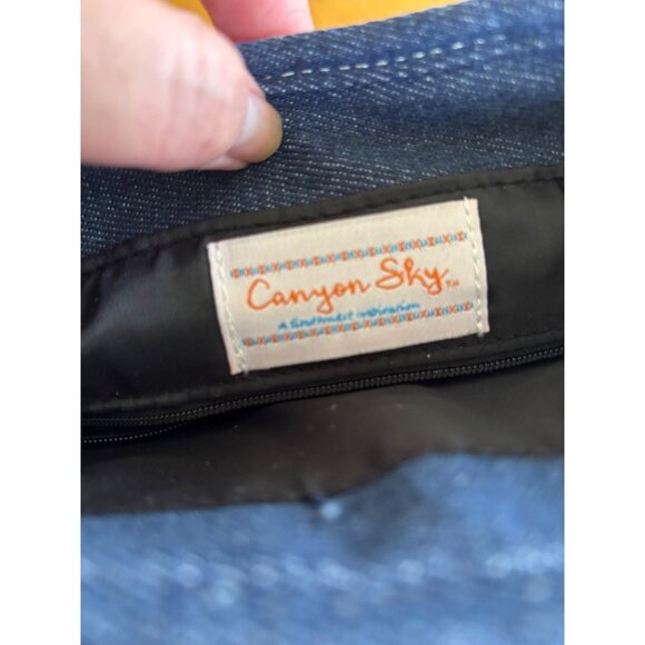 Canyon Sky Womens Denim Crossbody Bag With Turquoise Embellishment - Picture 7 of 12